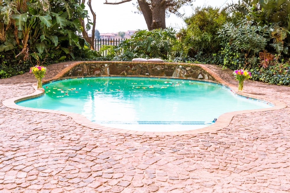 Pool setting - ceremony deck - Christopher and Dominique Liddell - Kleinvallei Wedding Venue